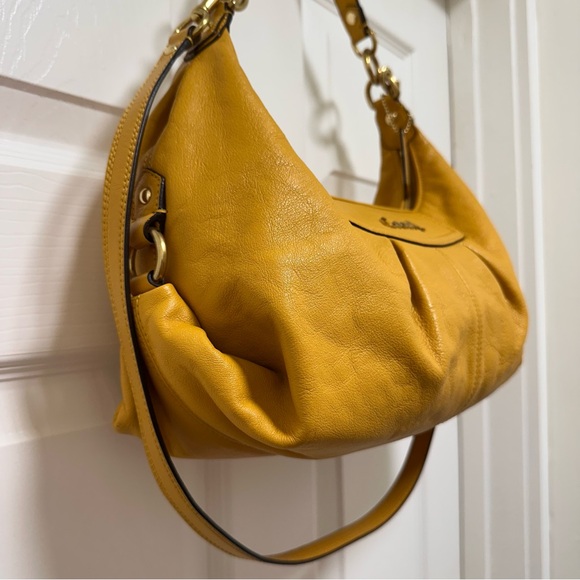 Coach Ashley Medium Leather Pleated Satchel Sunflower Yellow - Picture 3 of 15